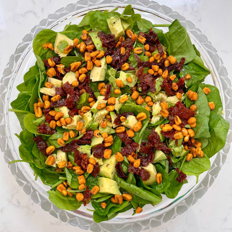 Avocado and Sun-Dried Tomato Salad with Roasted Corn and Cashews