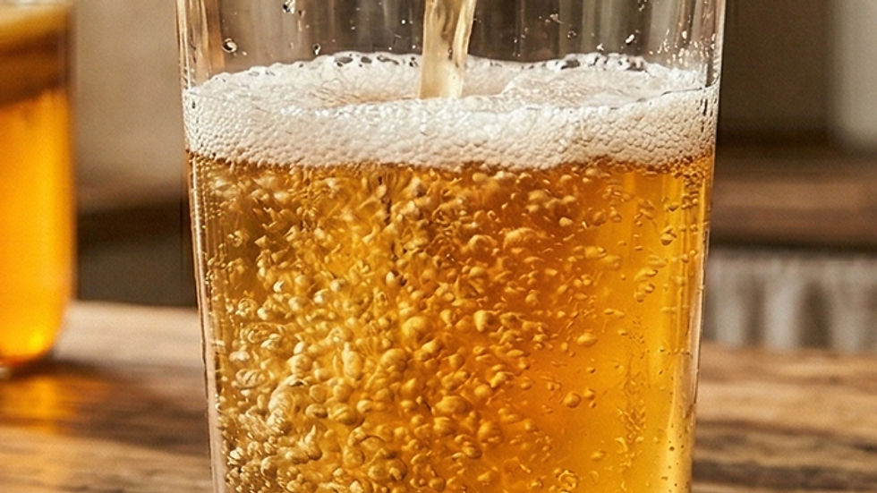 Golden kombucha is poured into a glass, creating bubbles. The background is a wooden surface. Logo reads: "Nature Kombucha".