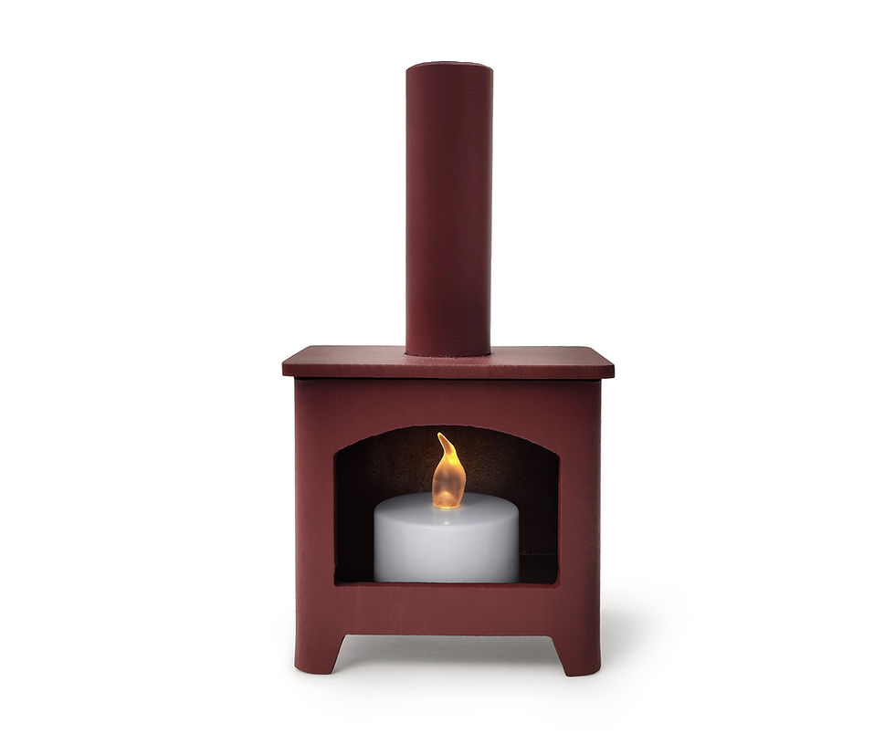 Thumbnail: Red colour miniature stove tea light candle holder