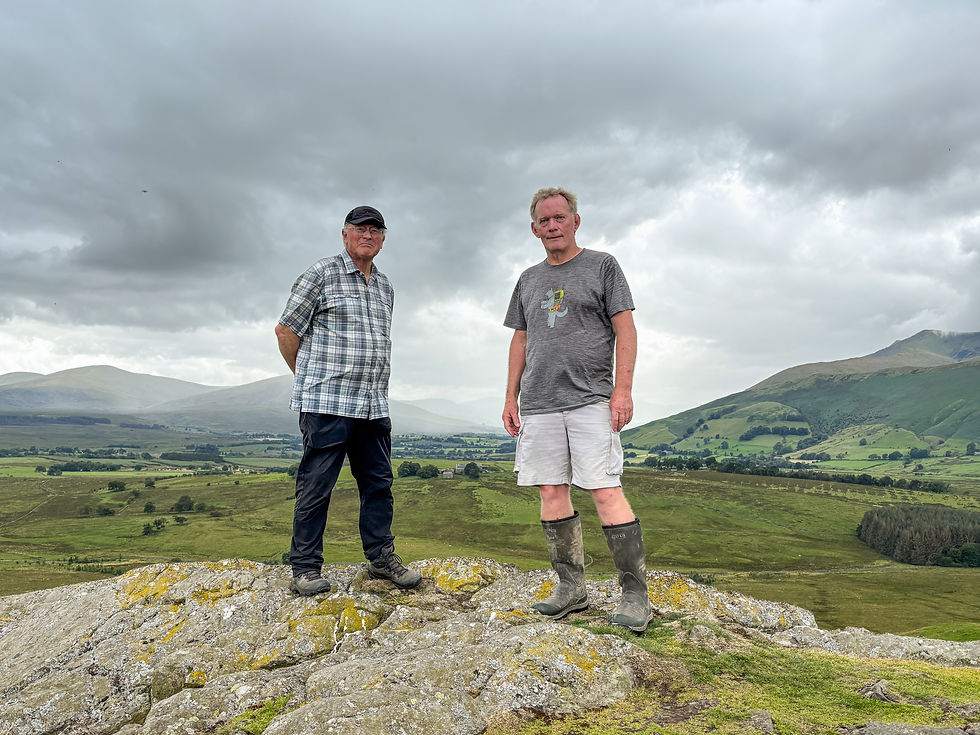 Mark on the summit of Eycott Hill with our guest for the day, Kevin Scott, Northern Reserves Manager for Cumbria Wildlife Trust (CWT).