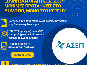 ΑΣΕΠ 2023 ΩΡΑ ΜΗΔΕΝ: 2.379 Μόνιμες Προσλήψεις