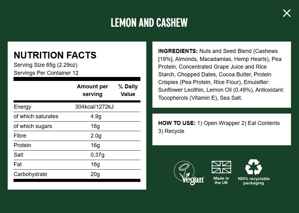 Thumbnail: Life Plant Protein Bars 65g - Lemon & Cashew