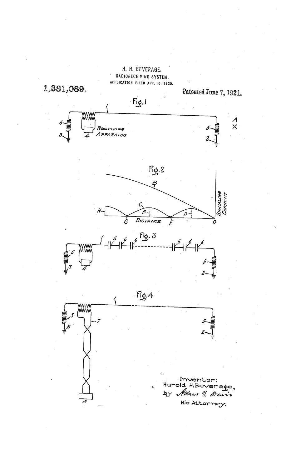 Beverage antenna drawing patent 1921 used by k0uo for all six or the 1500 foot antennas largest ham radio test site 1200 acres