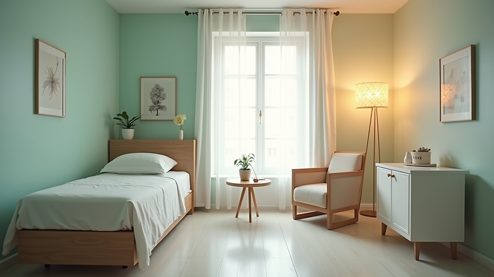Eye-level view of a serene therapy room with calming colors