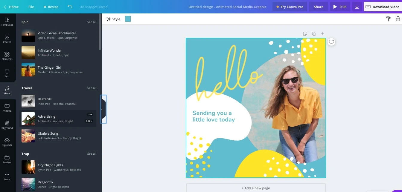 Adding music in the new Canva