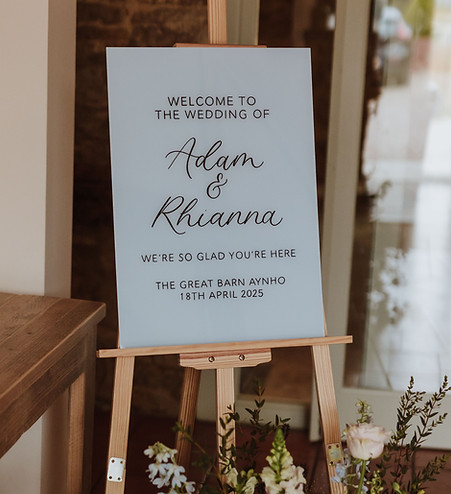 Hand-painted bespoke acrylic Wedding Welcome Sign