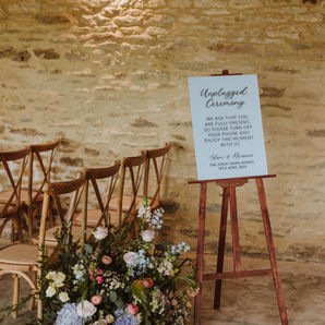 Painted acrylic Unplugged Ceremony sign. Hand-painted with black hand-lettering
