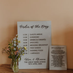 Painted acrylic Order of the Day sign. Hand-painted with black hand-lettering
