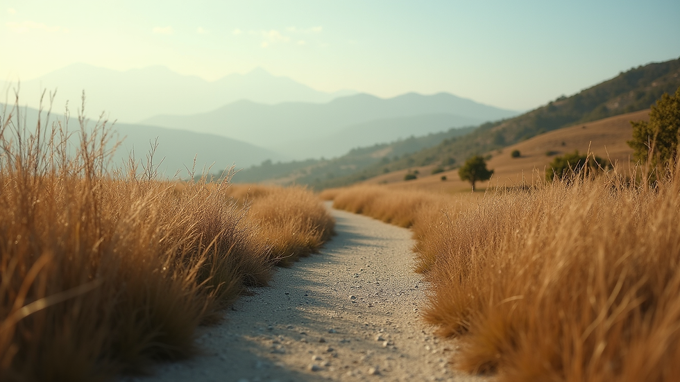 Eye-level view of a serene landscape with a winding path