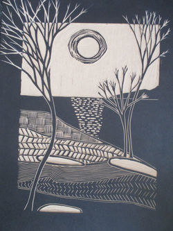 New woodcut block ready for printing -playing with pattern