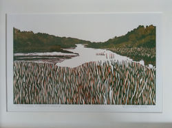 Up the creek with out a paddle- Reduction Lino print
