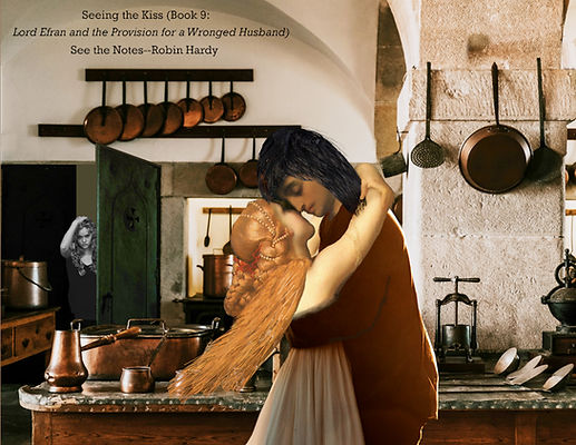 Man kissing woman in an old kitchen