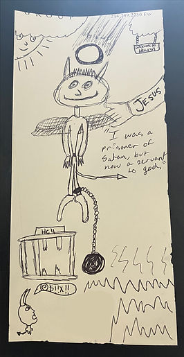 child's drawing escaping the devil