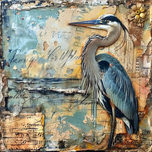 blue heron mixed media painting 