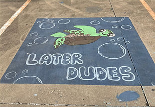 painting of happy turtle underwater--"Later dudes"