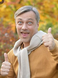 crazy happy guy with knotted sweater