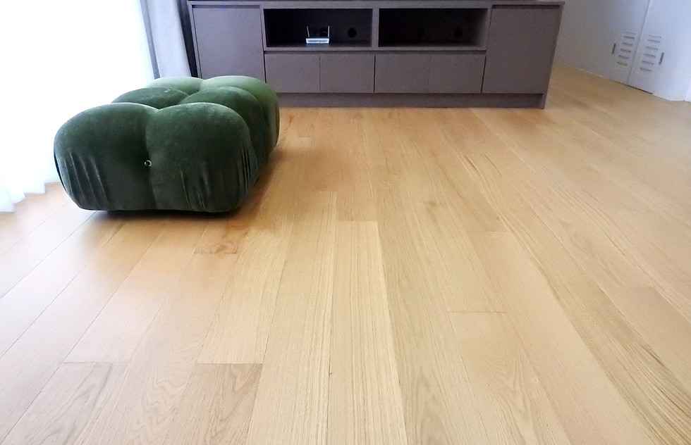 Light engineered wood flooring with decorative plant in modern interior