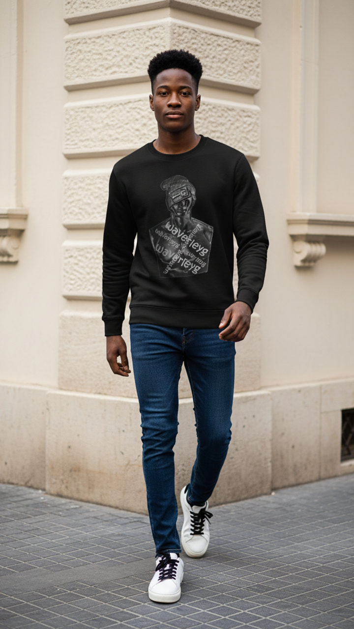 Thumbnail: Black Crew Neck Jumpers For Men WaverleyG Overlay