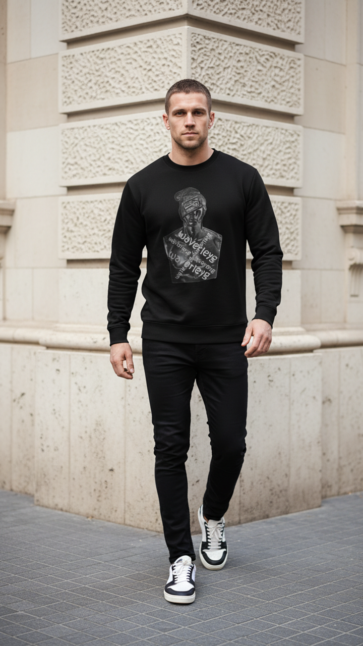 Thumbnail: Black Crew Neck Jumpers For Men WaverleyG Overlay