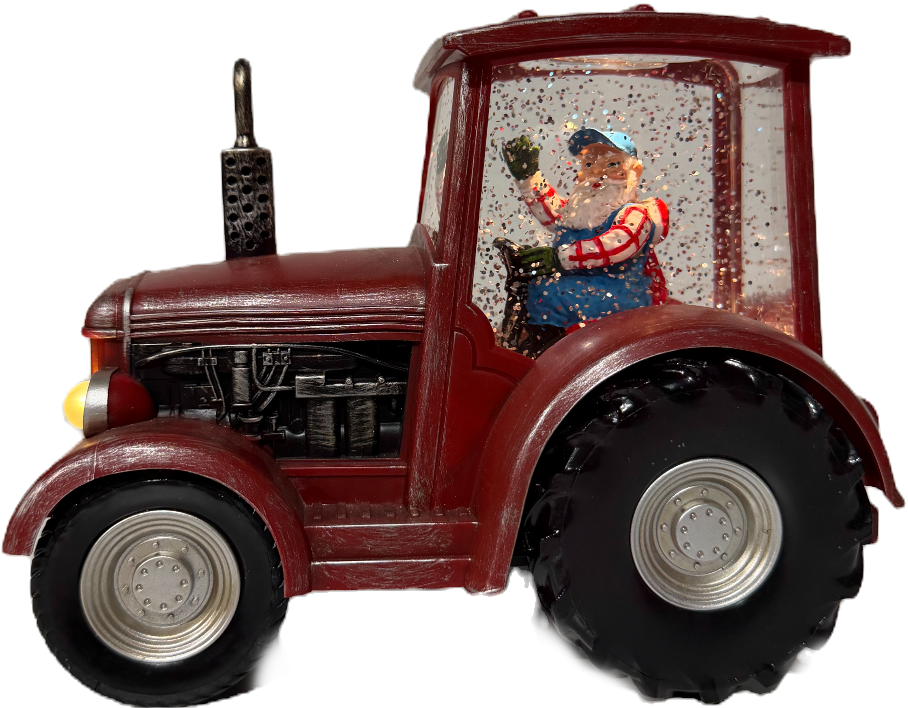 Santa Driving LED Snowing Red Tractor