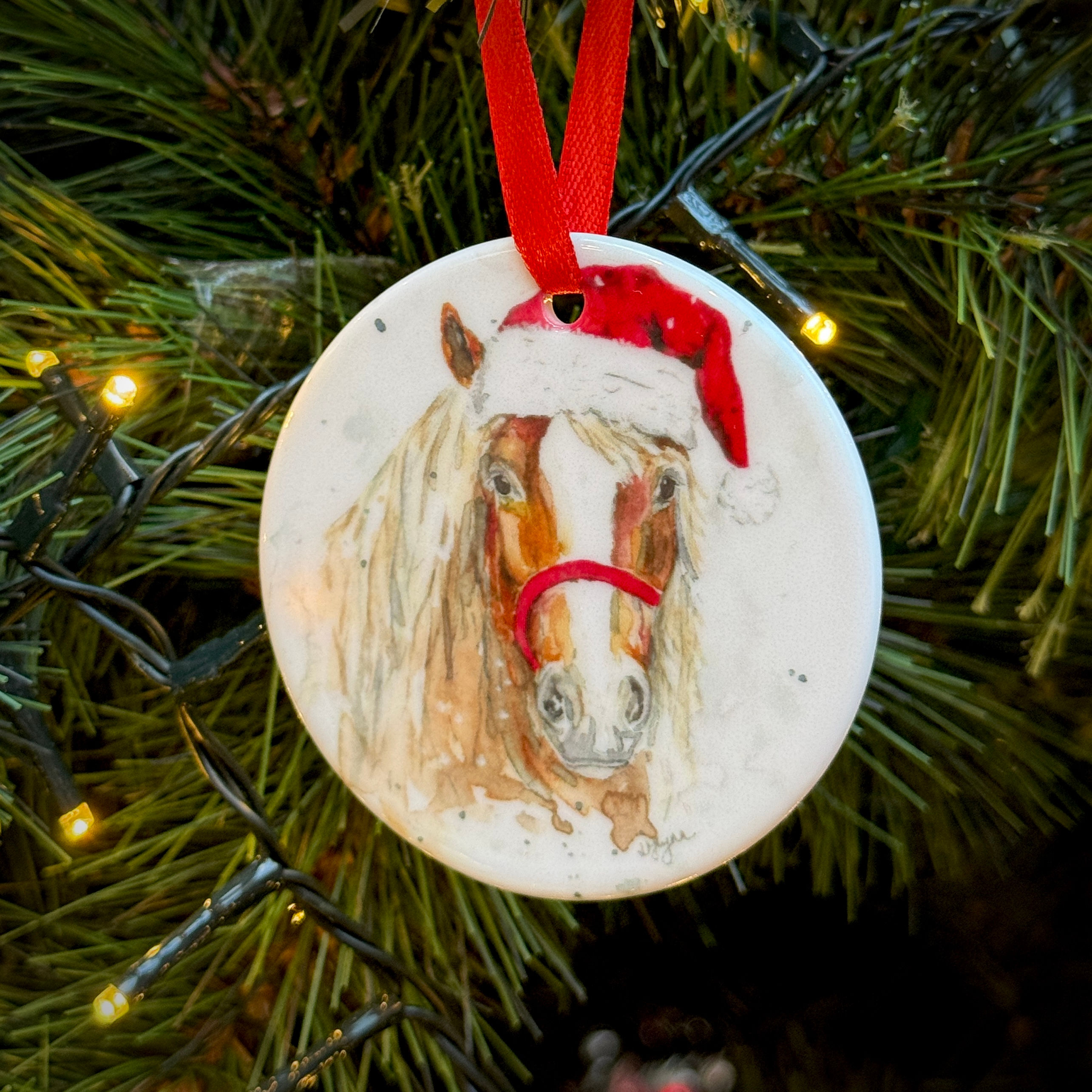 Horse in Santa Hat Ceramic Christmas Decoration