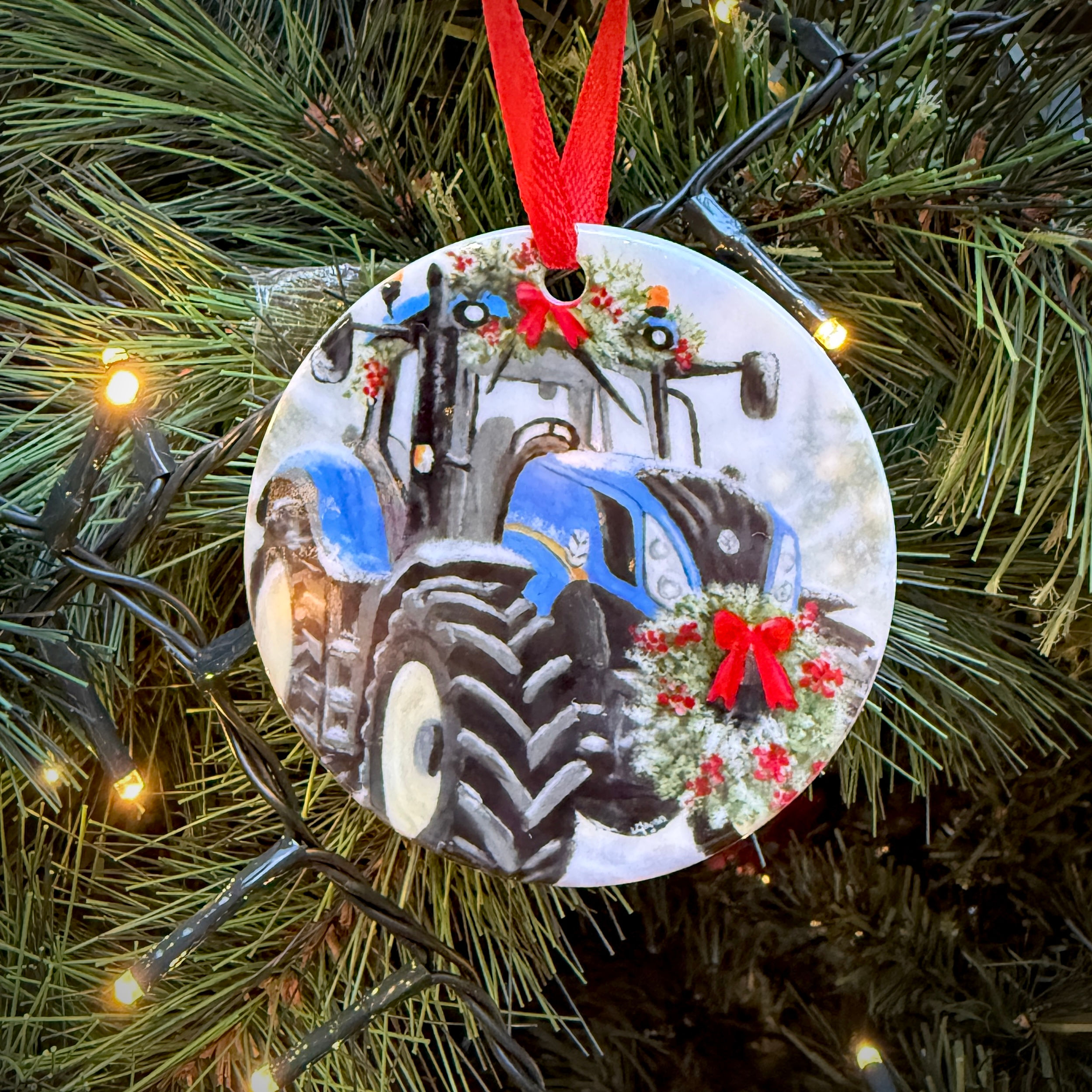 New Holland Tractor Ceramic Christmas Decoration