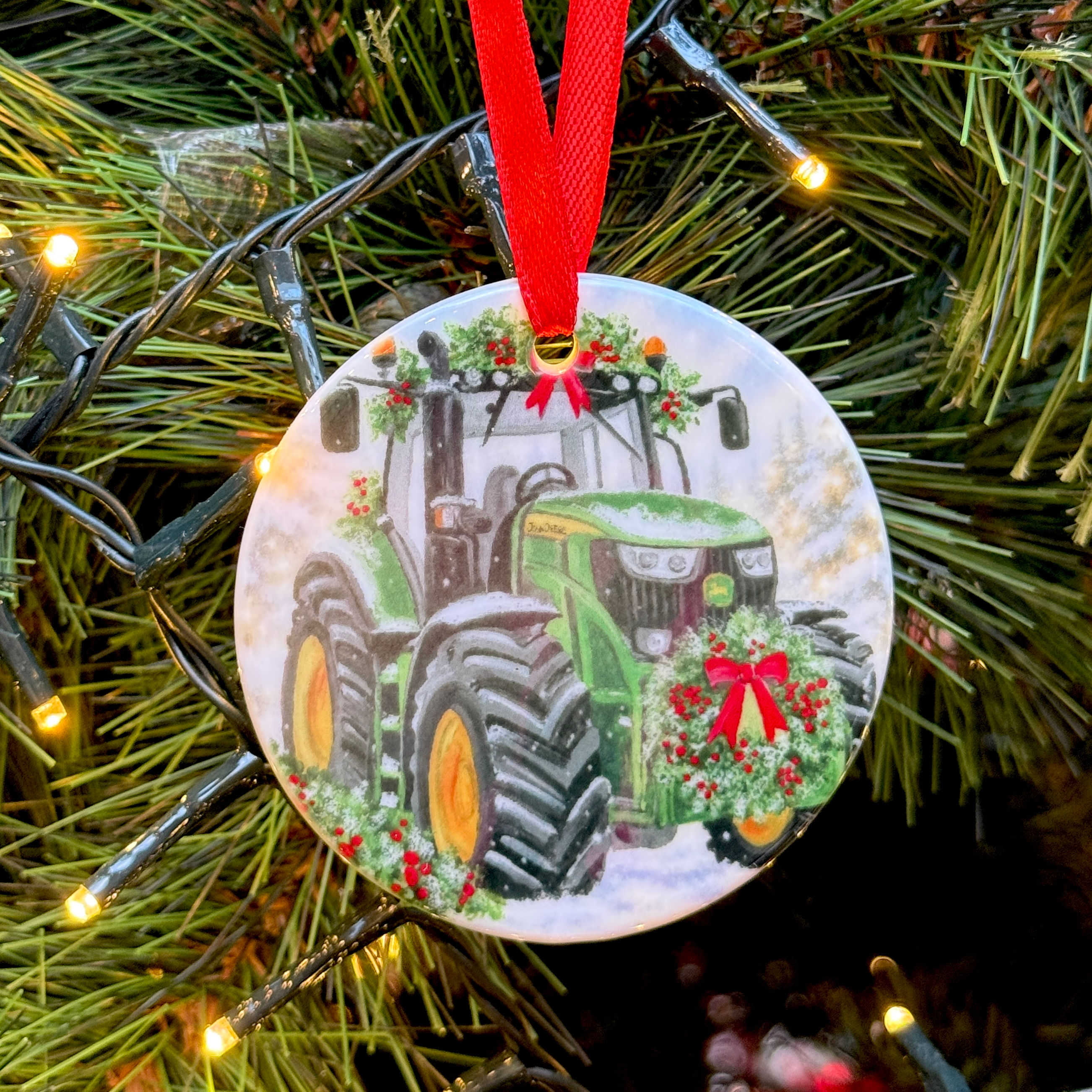 John Deere Tractor Ceramic Christmas Decoration