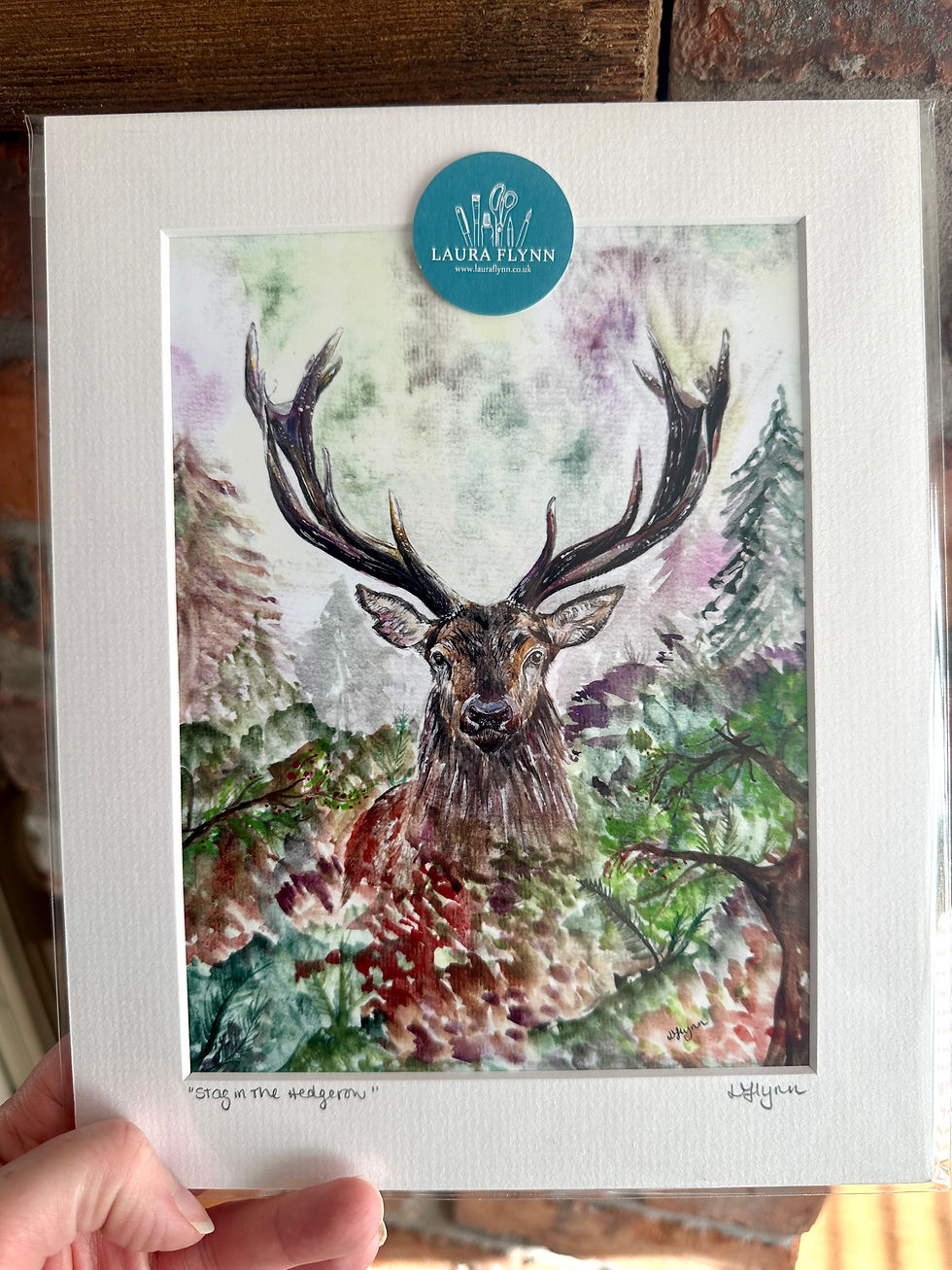 Thumbnail: STAG IN THE HEDGEROW 10 x 8" Signed Mounted Print