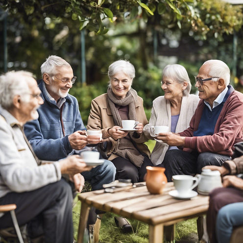 community group meeting together for a cup of tea or coffee older age group men and women