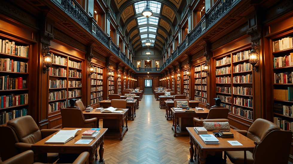 High angle view of a stunning bookstore with grand architecture
