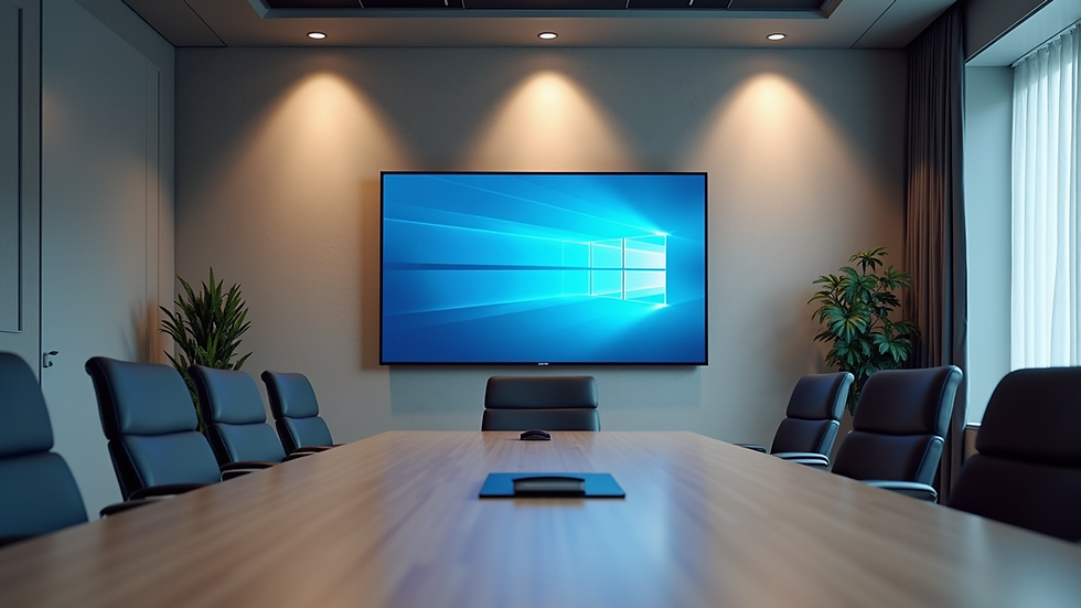 Eye-level view of a modern conference room with an interactive panel mounted on the wall