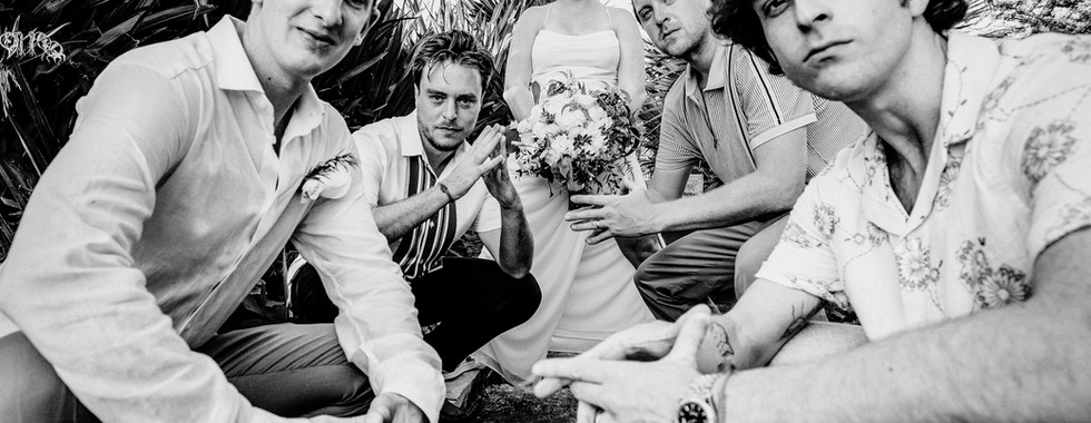 Black and white wedding photo of bridal party Marival Armony Punta de Mita