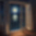 realistic image of a single set of open French doors, full moon reflecting on water beyon