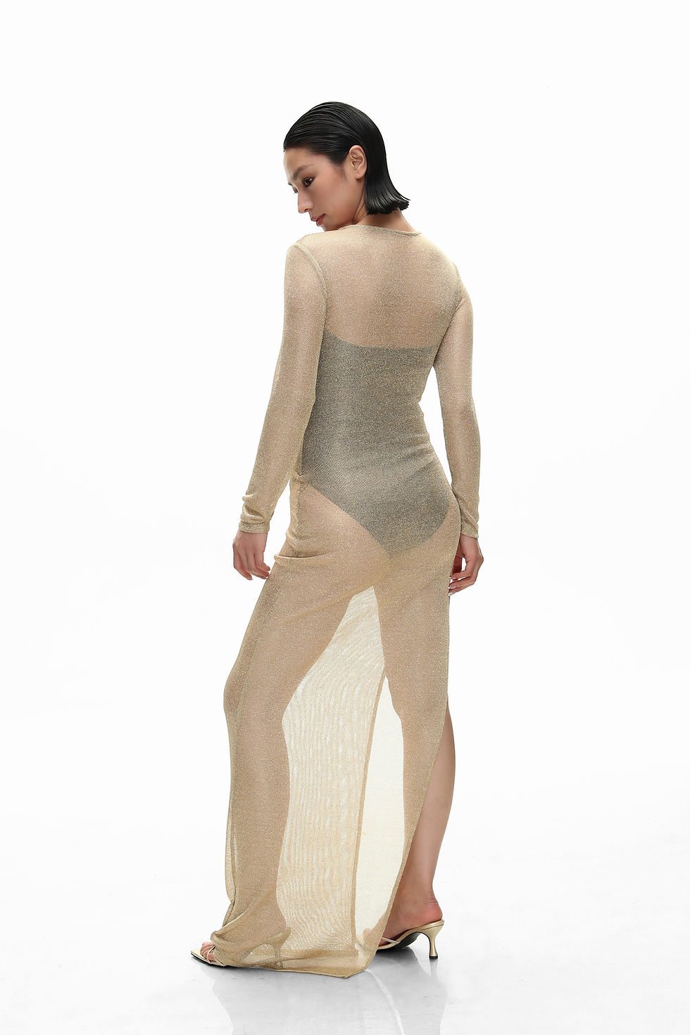Thumbnail: Gilt Sheer Long-Sleeve Maxi Dress