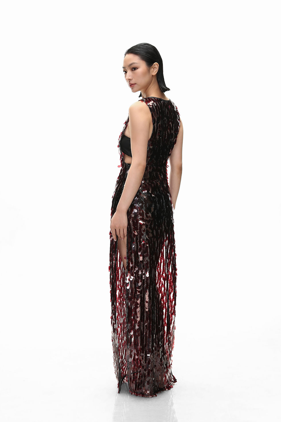 Thumbnail: Cordovan Sequin V-Neck Slit Maxi Dress