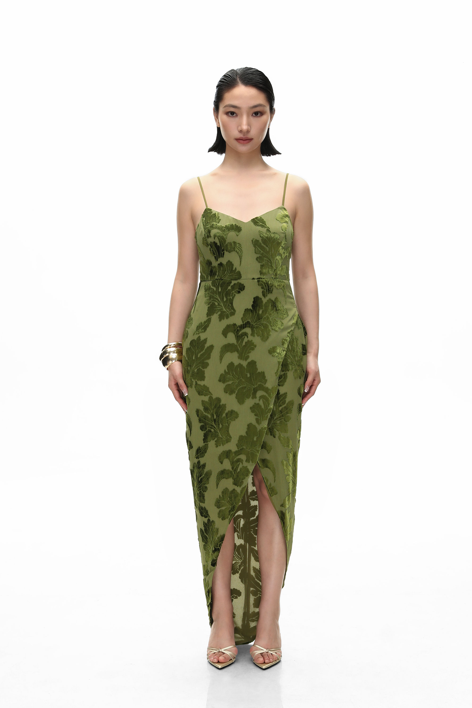 Fern Devoré Front-Overlay Maxi Dress