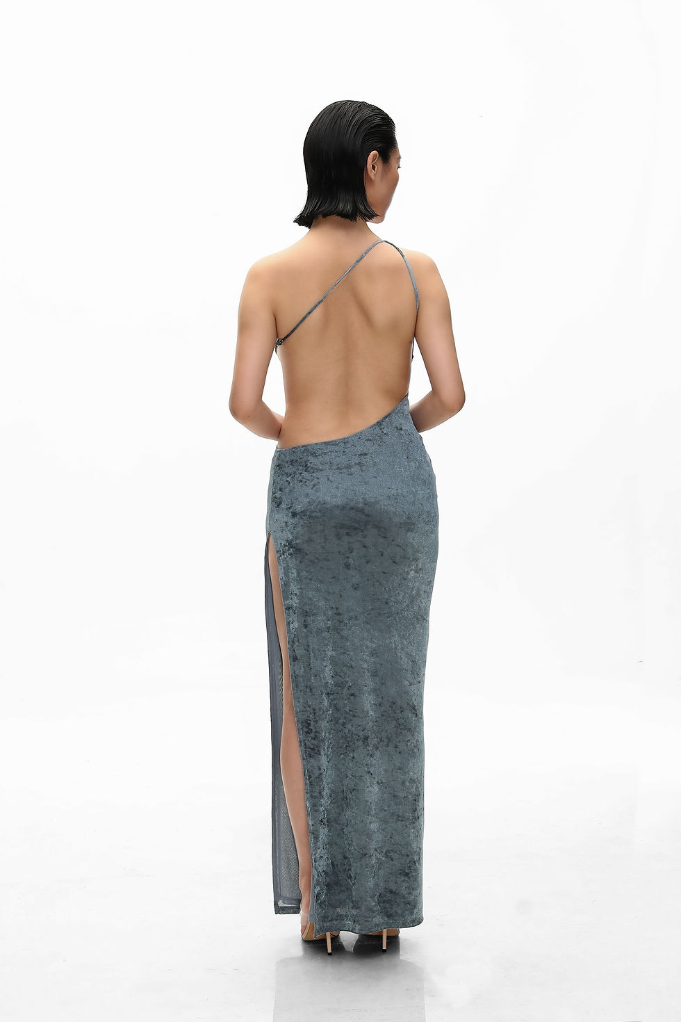 Thumbnail: Washed-Velvet Open-Back Maxi Dress
