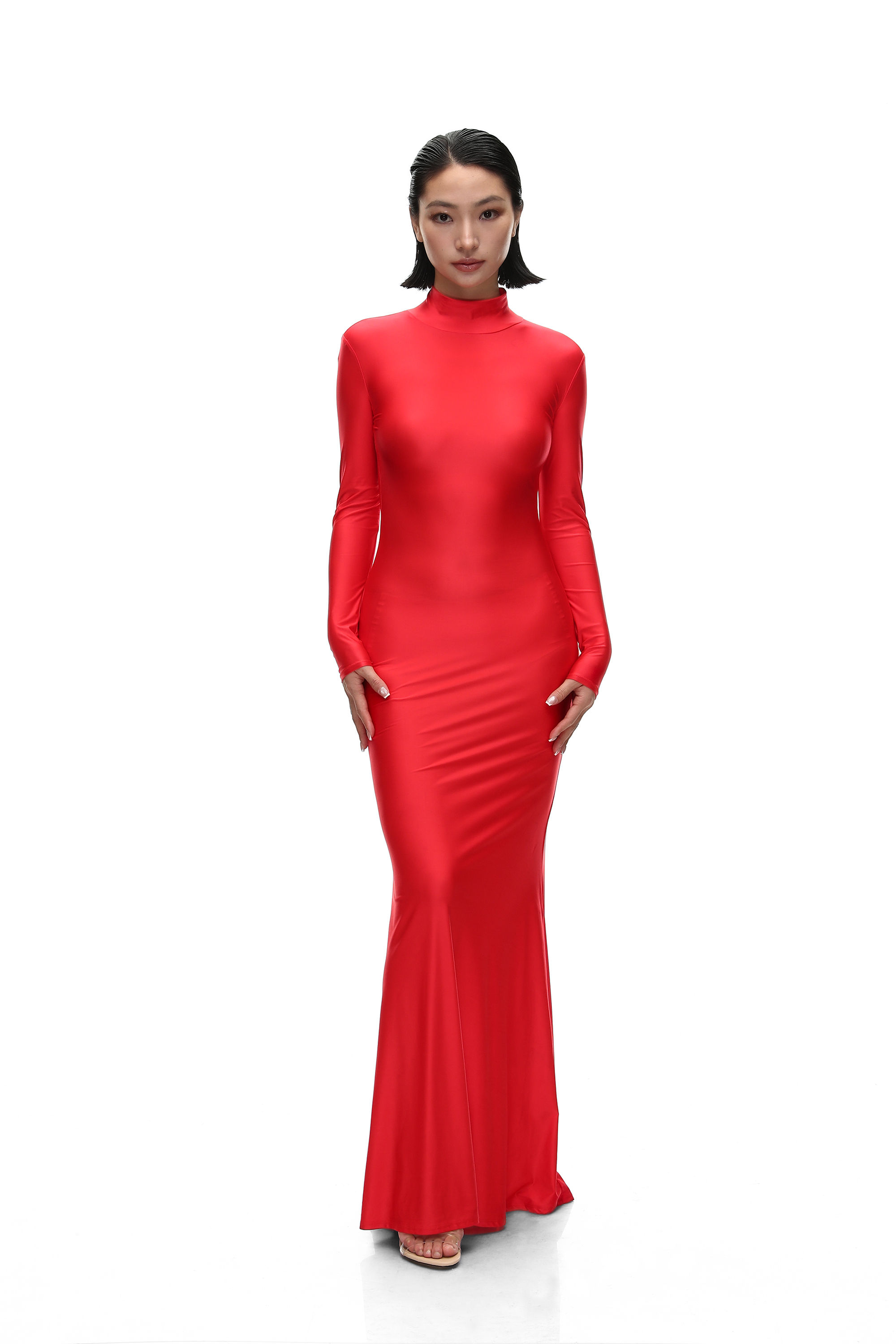 High-Neck Pillar Maxi Dress