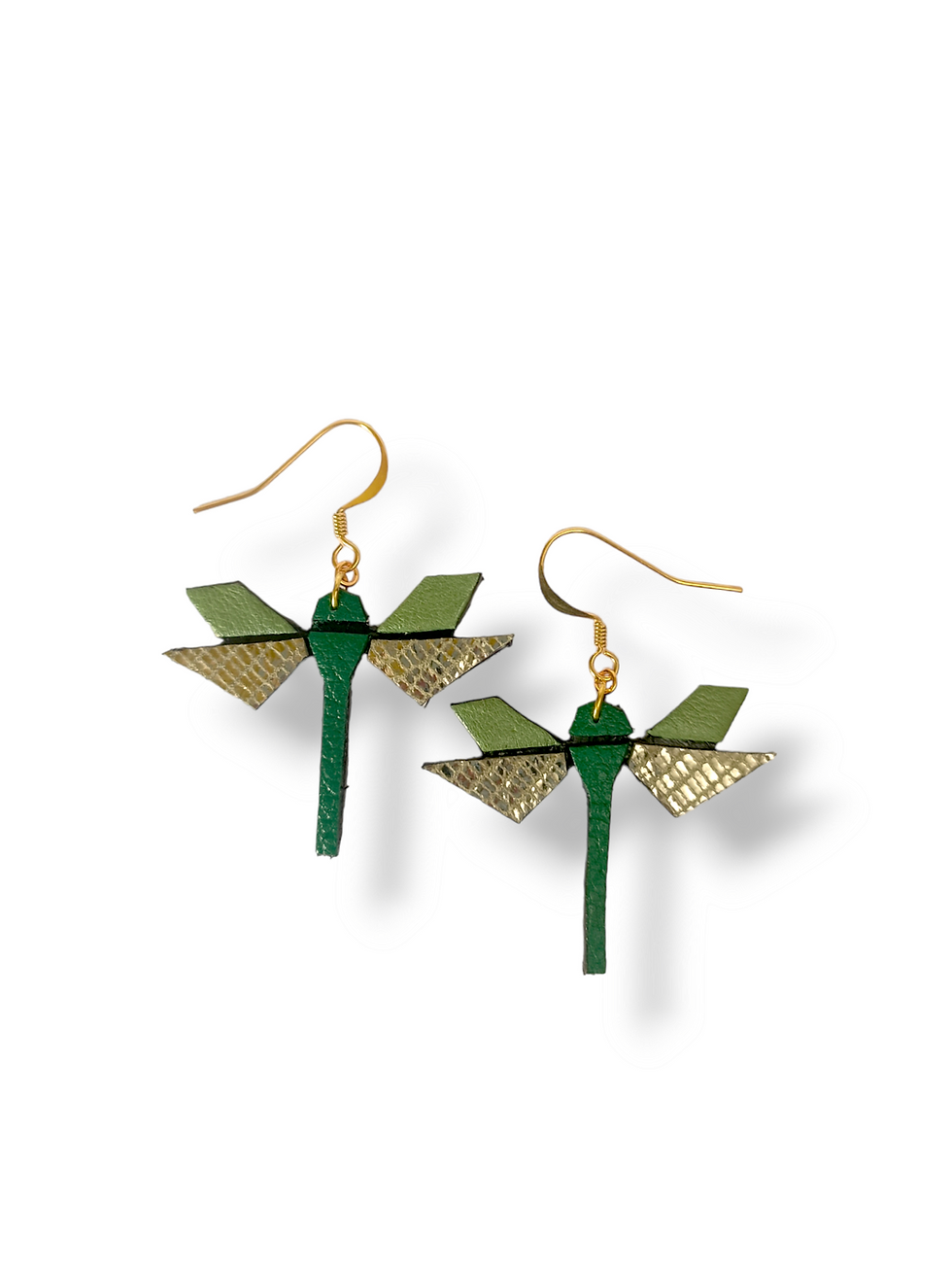Boucles d'oreille "Nina" libellule vert sauge et vert forêt
