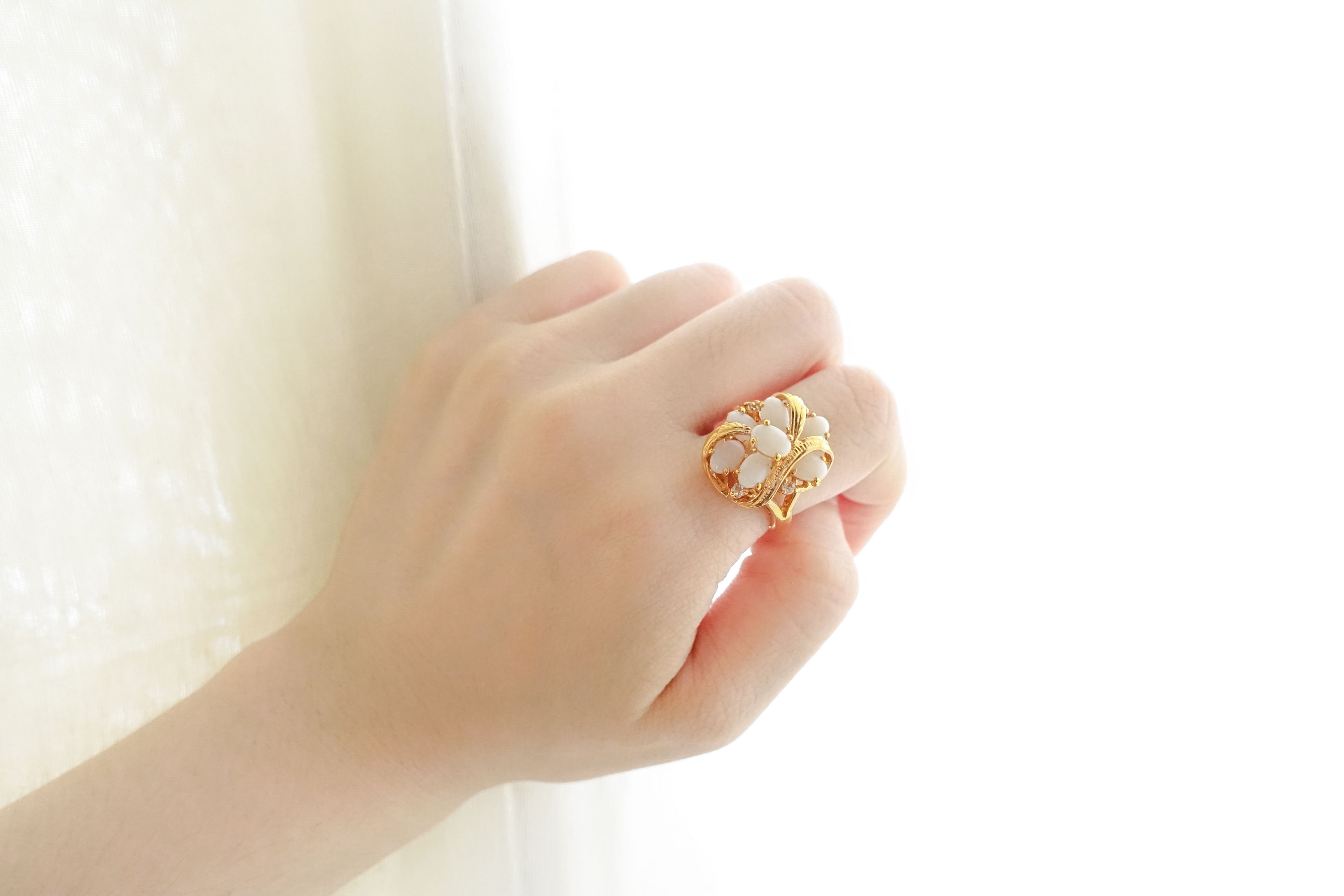 Cluster opal and rhinestone ring