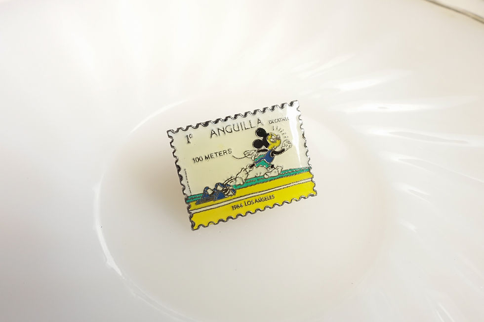 Mickey 100 meters hurdles white stamp shape brooch