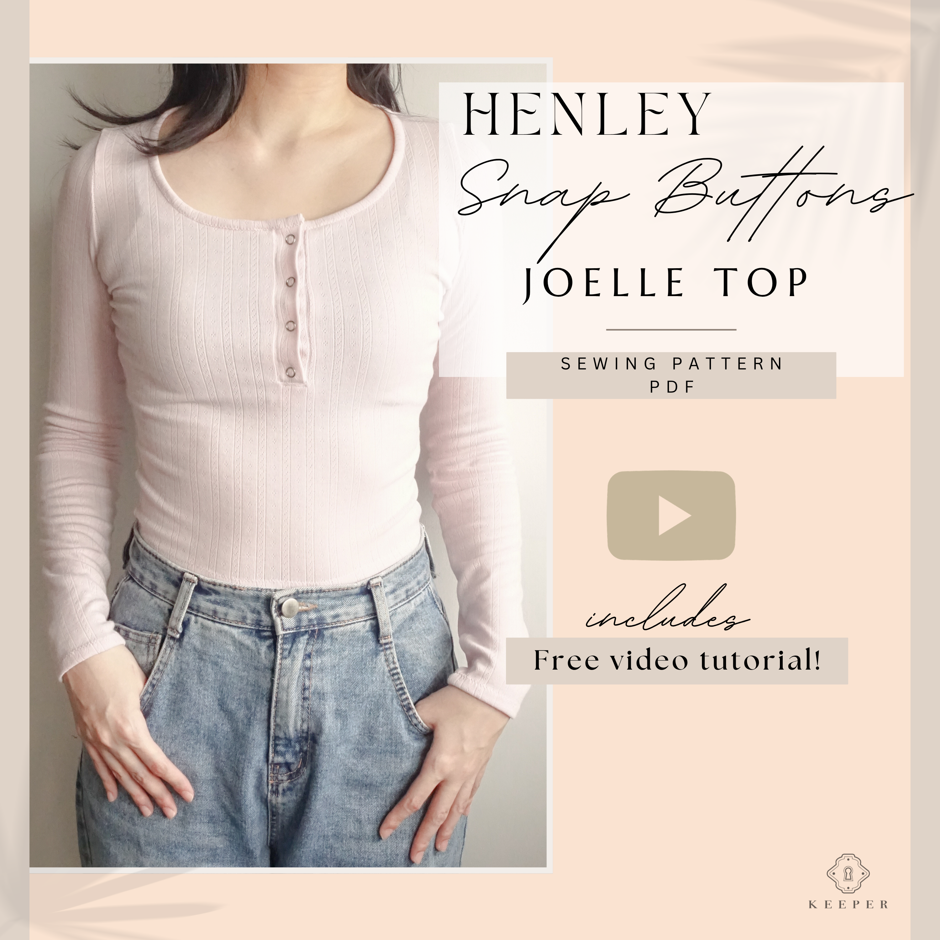 Henley Top Sewing Pattern PDF bell sleeves long short sleeves Sewing Pattern Beginner PDF Download UK4-22, EU32-50, US1-18