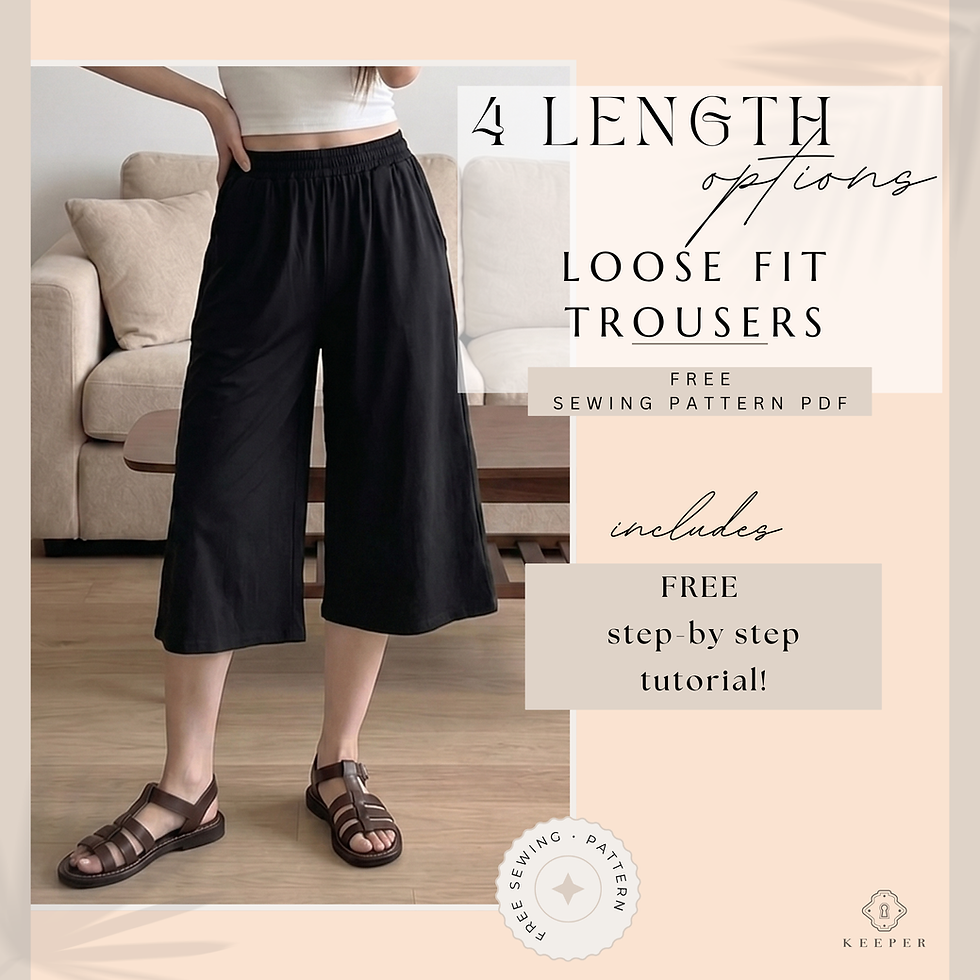 Loose Fit Trousers sewing pattern PDF with 4 Length Options beginner friendly free download sewing pattern