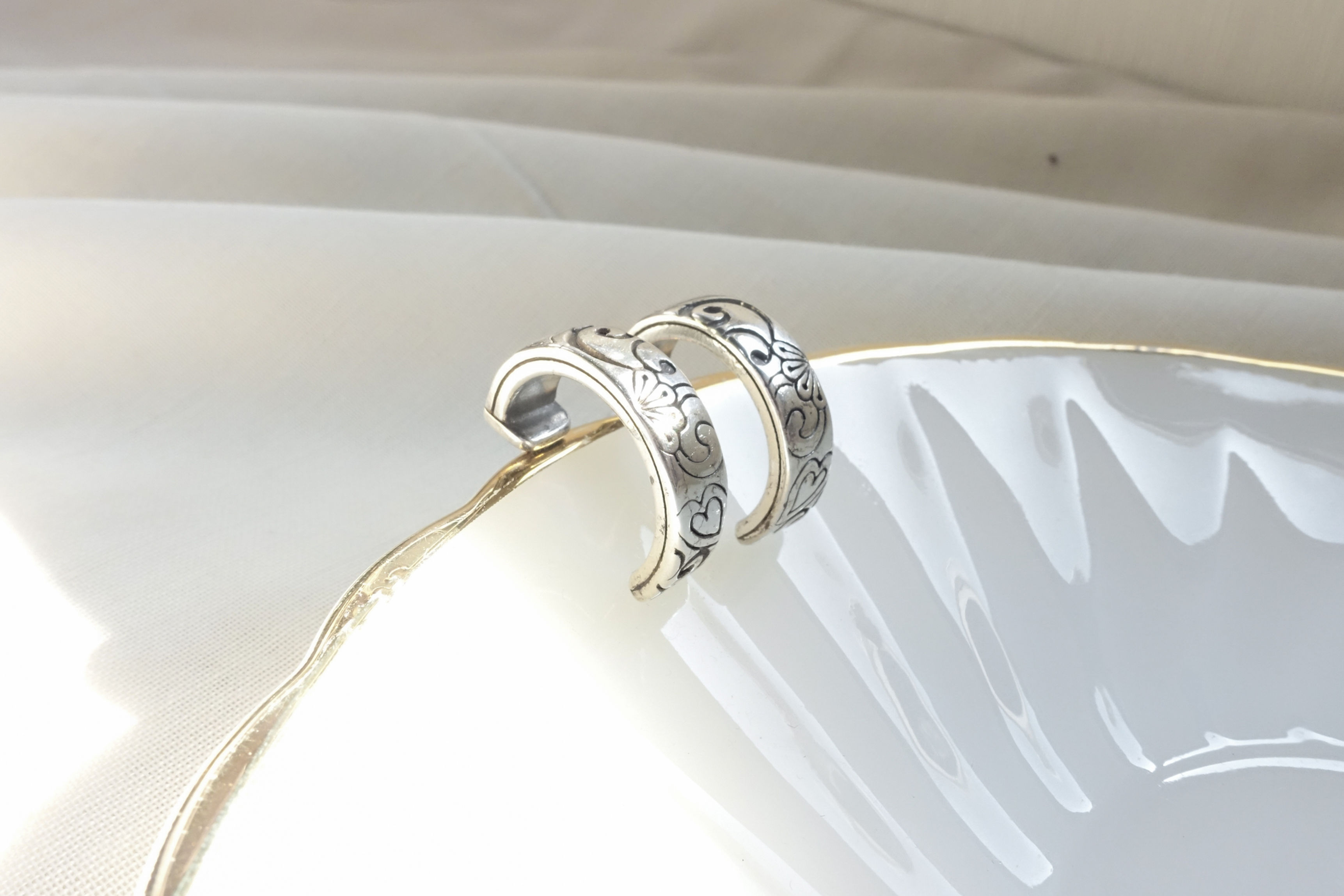 Brighton engraved semi hoop silver plated pieced earrings