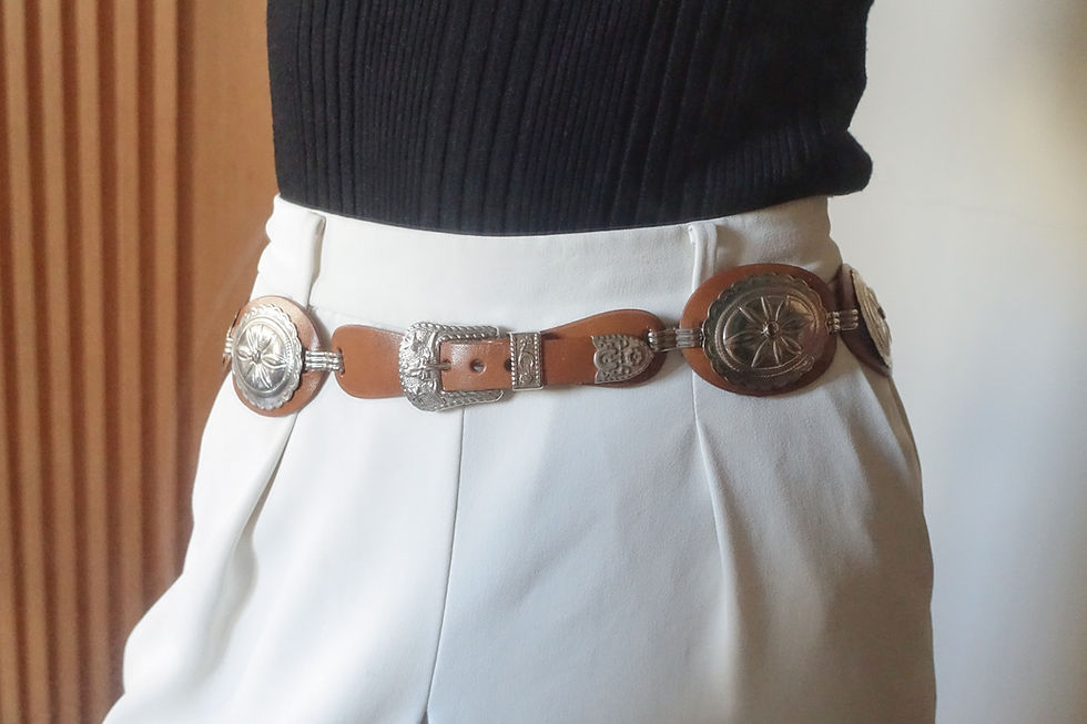 Tan large floral concho smooth leather belt