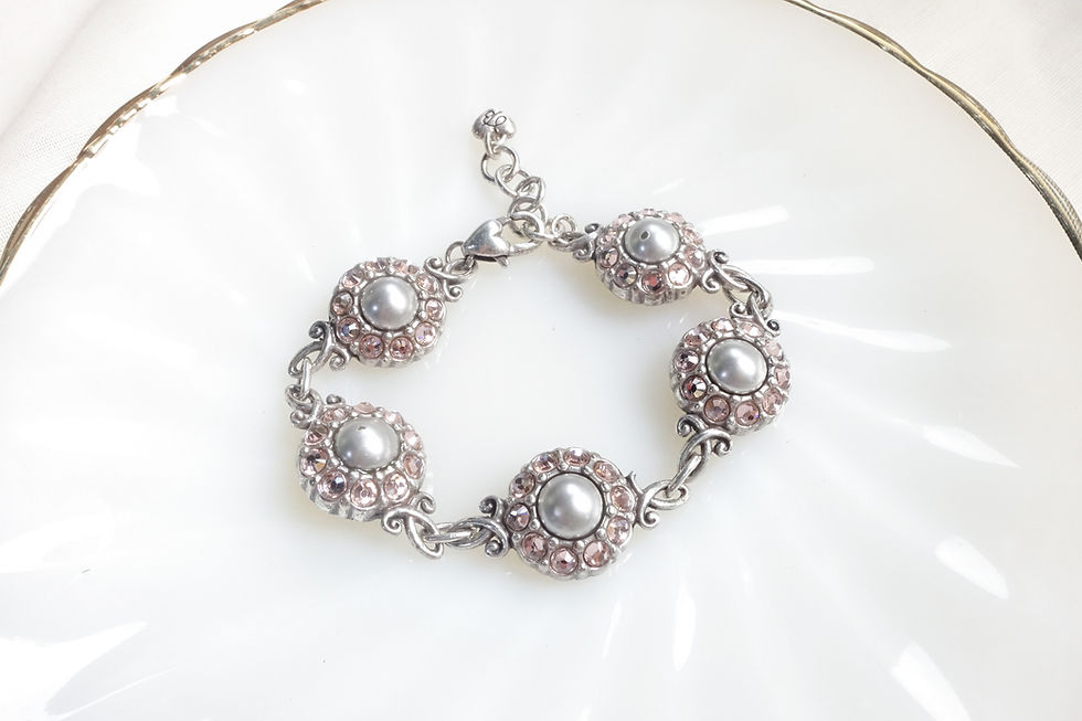 Brighton gray pearl and pink crystal floral silver plated bracelet