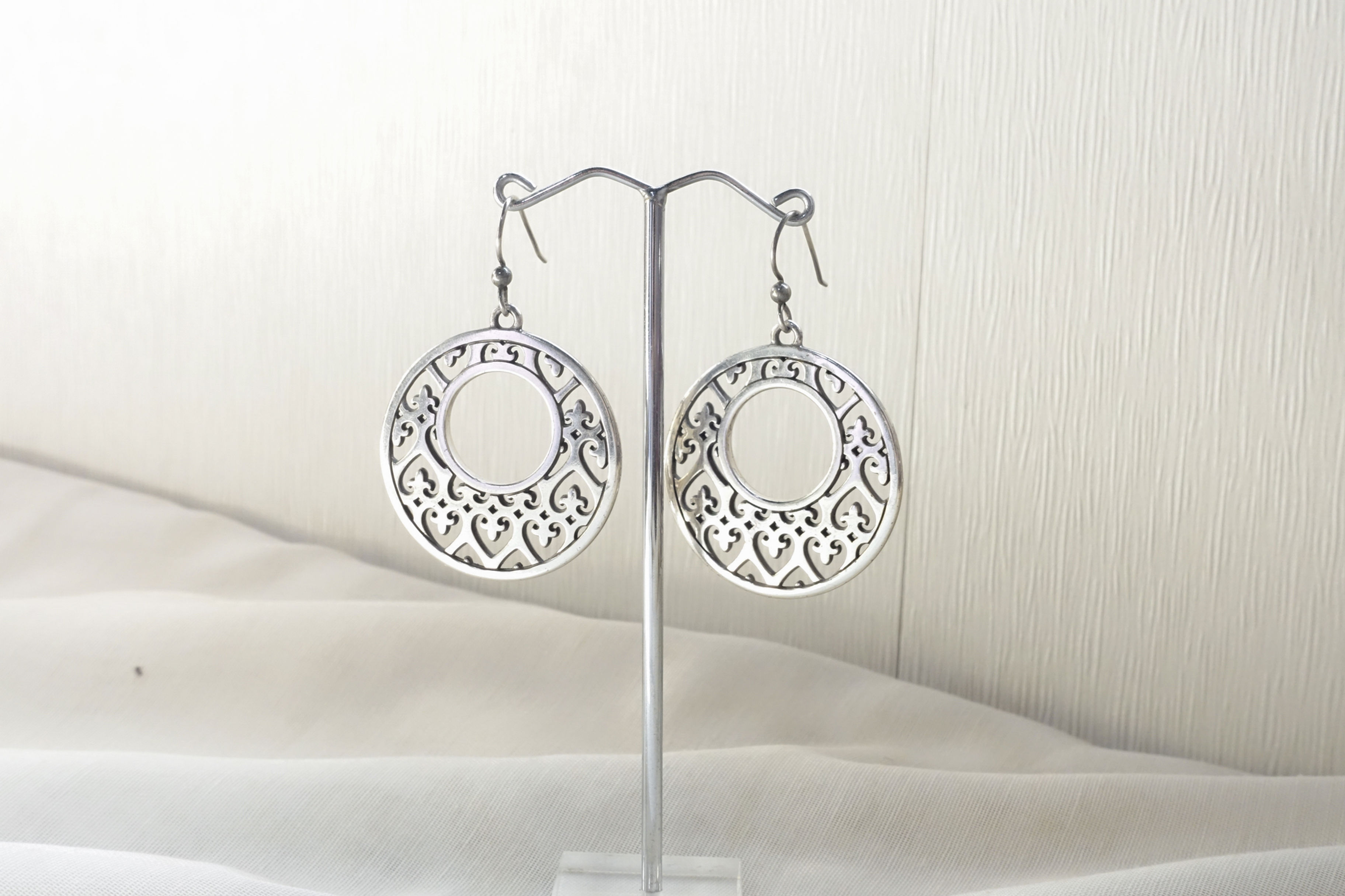 Brighton large round hollow out dangle hook earrings