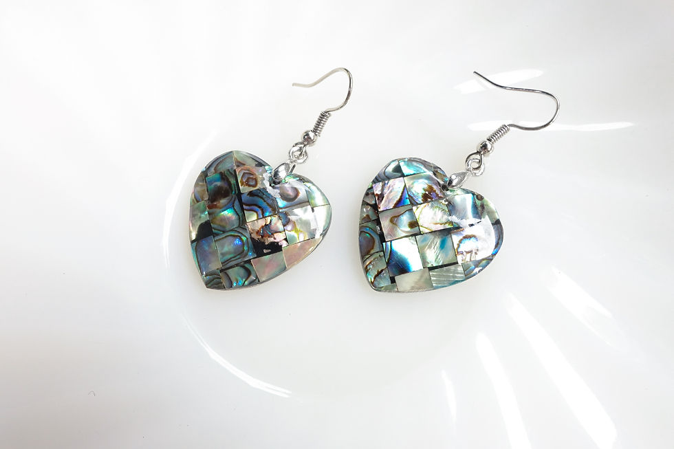 Heart mosaic abalone dangle hook earrings