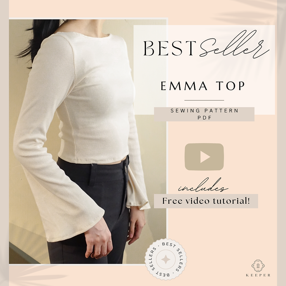 Reversible Boat Neck Top Sewing Pattern PDF Digital Download for Beginners bell sleeves crop top XS to 3XL with Tutorial