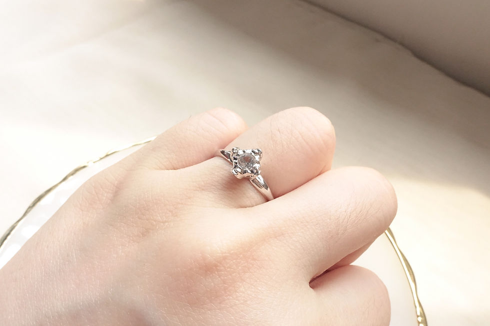 Simple rhombus rhinestone silver tone ring